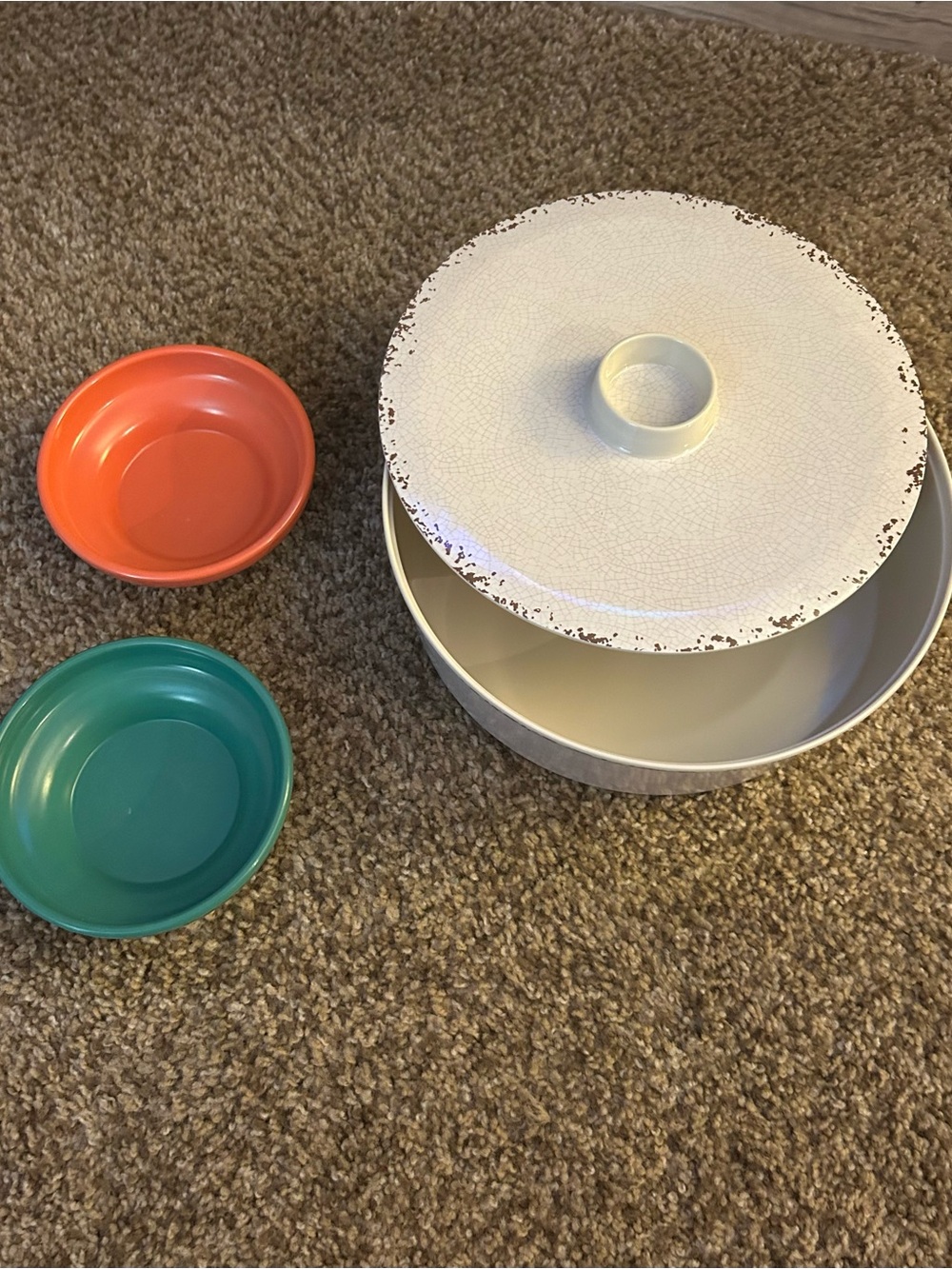 Tortilla Serving dish with Coral and Teal Dishes